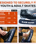 Durable Ice Skate Guards For Figure Skating And Hockey Buffs Premium Absorbent Blade Covers With Moisture Wicking Terry Cloth Lining Quick Dry Machine Washable Fits Multiple Sizes Blue Large shown on skates in use