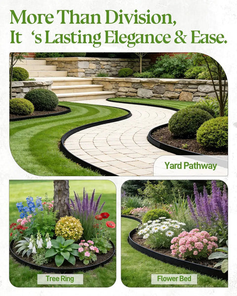 2 Inch Tall No-Dig Plastic Garden Edging Border Kit With 40 Ft Length And 40 Metal Spikes for Lawn, pathway, tree ring, and flower bed.