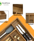 Acacia Kitchen Drawer Organizer With Grooved Dividers, 6 Slot Silverware And Utensil Tray highlighting multi-grid design