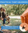 Children setting up a tent using 20 Pack Movable Tarp Clips For Outdoor Camping And Tent Setups, Waterproof Plastic Tarpaulin Clips.