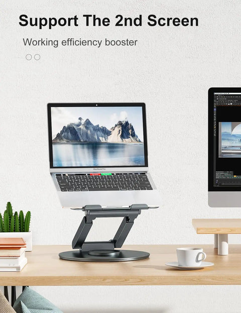 Telescopic Laptop Stand For Desk With 360 Degree Swivel Base Sit To Stand Height Adjustable Portable Riser on desk
