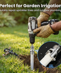 4 In 1 PVC Pipe Threader Kit For Drill Ready Internal And External Threading On 1/2, 3/4 And 1 Inch PVC Pipes With Included PTFE Tapes For No Fuss Quick DIY Home Plumbing Repairs being used on garden irrigation pipes