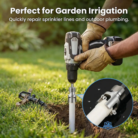 4 in 1 PVC Pipe Threader Kit for One Half, Three Quarters and One Inch Pipes in garden irrigation repair