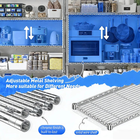 Tough As Nails Heavy Duty Wire Shelving Units, 3 Pack Kickass Adjustable Metal Storage Racks Load 2000 Lbs, in kitchen setup.