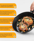 Person holding Three-Piece Cast Iron Skillet Set With 6 Inch, 8 Inch, And 10 Inch Pans Includes Cleaning Scraper And Dish Sponge