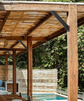 Pergola with beefy heavy duty 45 degree corner braces for post and beam wood frame DIY connector inside mount 12 pack.