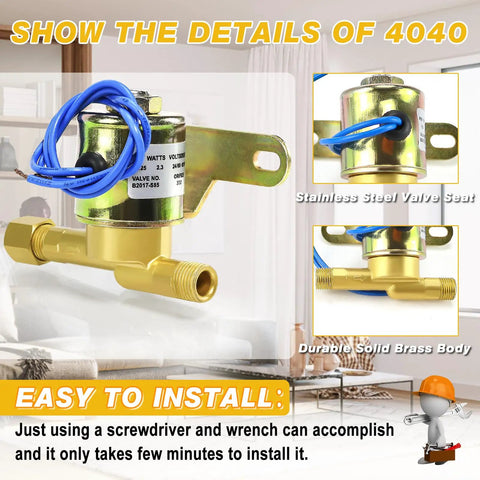 4040 Humidifier Water Solenoid Valve 24 Volt Fit For Aprilaire 240 400 500 600 700 Series, stainless valve seat, brass body