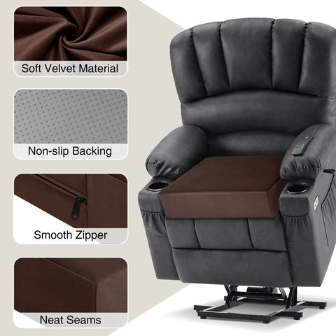 Ultra Thick Recliner Seat Cushion For Seniors, 20 X 20 Inch raised chair pad with soft velvet fabric and non-slip backing.