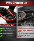 Comparison of adjustable half inch wide 10 feet V belt vs traditional belt for tools and machinery on a pulley system.