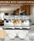 Ultimate Espresso Machine Slider Compatible With Breville 870XL on polished wood, quartz, marble surfaces in kitchen.
