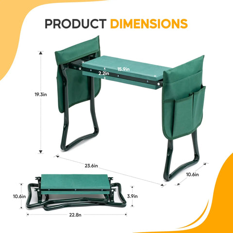 All In One Garden Kneeler And Seat Foldable Stool With Thick EVA Foam Pad Heavy Duty Bench With Tool Pouch dimensions chart