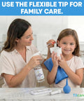 Mother using All In One Ear Wax Removal Kit For Home Use For Adults And Kids With Basin Bulb Syringe Four Piece Curette Set on child