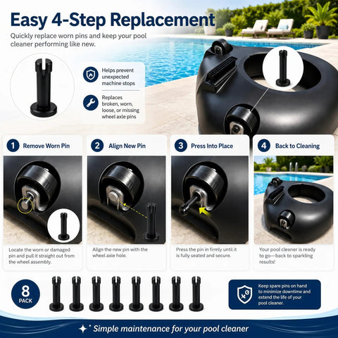 Easy 4-step guide for Top Notch Replacement Axle Pins And Wheel Retainers For Aiper Seagull SE Robotic Pool Cleaner.