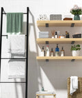 Bathroom with Heavy Duty 6 Pack Floating Shelf Brackets 10 Inch Hidden L Brackets for DIY Rustic Industrial Shelves holding items