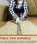 Person cutting Heavy Duty Mineral Wool Insulation Boards 24 By 24 Inch Acoustic Dampening Panels for Walls and Ceilings.