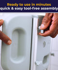 Person assembling Shower Chair With Back Support For Safe Easy Bathing In The Tub Adjustable Bathroom Bench.