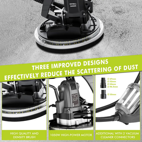 Electric Drywall Sander With Vacuum Dust Collector, 9.5A 1050W Variable Speed, focusing on motor and vacuum connectors