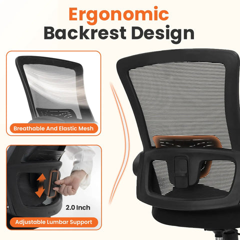 Ergonomic Mesh Office And Gaming Chair With High Back Rolling Casters All Day Comfort Adjustable Lumbar Support