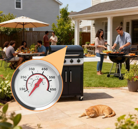 Lid Temperature Gauge For Advantage Series 4 6 Burner Grills Fits 2015 And Newer Models Tru Infrared Two Burner Ready Three Eighths Inch Hole Compatible Replacement Part G432-8L00-W1 Easy Install, round 1.8in dial