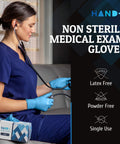 No Sweat Blue Nitrile Gloves Medium 100 Count Built Tough At Three Mil Thick Powder Free Latex Free With Slick Textured Grip Ideal For Kitchen Cooking House Cleaning And Beauty Salons Smooth Reliable Safety For Any Job You Grab in use by a healthcare professional.