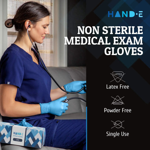No Sweat Blue Nitrile Gloves Medium 100 Count Built Tough At Three Mil Thick Powder Free Latex Free With Slick Textured Grip Ideal For Kitchen Cooking House Cleaning And Beauty Salons Smooth Reliable Safety For Any Job You Grab in use by a healthcare professional.
