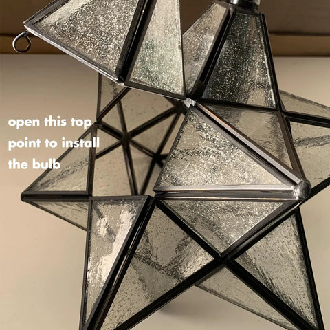 Close-up of Big 16 Inch Moravian Star Pendant Light with Clear Glass for bulb installation