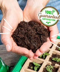 Hands holding soil from 3-In-1 Seed Starting Mix For Herbs, Veggies, And Flowers, 6 Quarts, 100 Percent Organic And USA Made