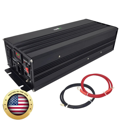 2000W Sump Pump Battery Backup System For Homes shown with power cables, black design, and USA tested badge