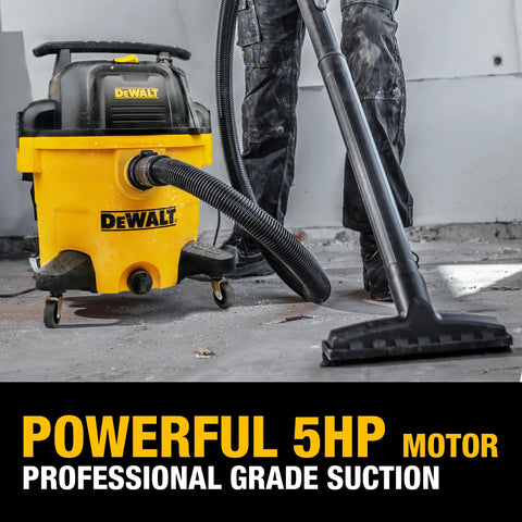 Heavy Duty 10 Gallon Wet Dry Shop Vacuum Featuring Straight Up Quiet Stealth Sonic Motor And Insane Suction Power For Garage Jobsite Workshop Cleanups Or Auto Detailing With All Attachments Included, shown in use with 5HP motor.