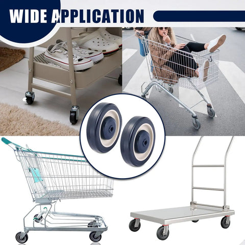 Smooth As Butter Blue TPU Polyurethane Shopping Cart Caster Wheels Replacement Kit Heavy Duty Swivel Casters showcased on carts and platforms.