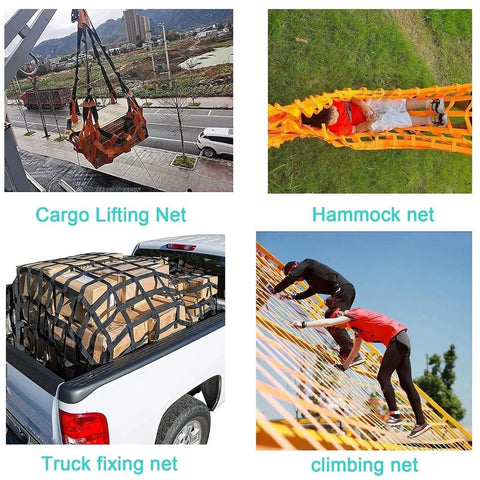 Heavy Duty Hanging Cargo Lifting Net Built Tough With Tear Resistant Safety Straps 1X1M Durable Polyester Mesh Solid Gear lifting packages above ground.