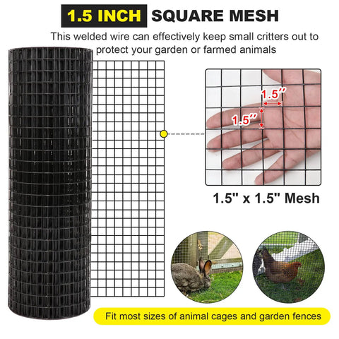 24 Inch By 50 Foot One And A Half Inch Hardware Cloth 16 Gauge Black Vinyl Coated Welded Fence Mesh For Home And Garden detail view