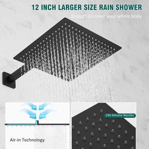 12 Inch Rain Shower Head And Handheld Sprayer Set With A Dope Black Finish Hella Rugged Stainless Steel Hose Solid Brass Rough In Valve And Sweet Dual Spray Action Designed To Level Up Your Daily Bathroom Routine