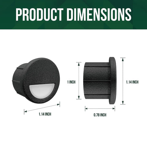 Dimensions of 12 Pack Recessed Low Voltage LED Step Lights For Deck Stairs And Posts, 1 Inch Mini Size, 3000K Warm White