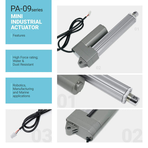 12V Industrial Linear Actuator With 10 Inch Stroke, 330 Lb Thrust, Stainless Steel Rod, Brushed DC Motor, PA-09-10-330