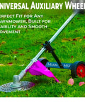 Universal String Trimmer Wheel Attachment Fits 26mm And 28mm Shafts Weed Eater Conversion Kit mounted on grass.