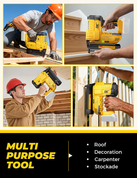 Tough 18 Gauge Cordless Brad Nailer And Stapler Pair in use for home carpentry projects and decoration.