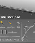 Stainless Steel Bar Foot Rail Kit 8Ft Premium 304 Tubes With Polished Finish And Brushed Brackets items included in box.