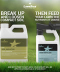 Liquid Lawn Aerator That Loosens Stubborn Soil, Improves Water Penetration And Drainage, Boosts Soil Oxygenation, A No Fuss Easy To Use Alternative To Core And Mechanical Aeration, American Made 32 Ounce shown with fertilizer.