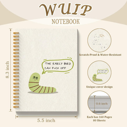 Funny Green Worm Spiral Notebook For Work Office Humor Gifts And Gag Gift For Coworkers Practical Journal 5.5x8.3 Inches