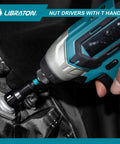 Using 27 Piece Magnetic Nut Driver Set With Ratcheting T Handle for fastening, hand holding power tool on metallic surface