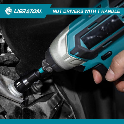 Using 27 Piece Magnetic Nut Driver Set With Ratcheting T Handle for fastening, hand holding power tool on metallic surface