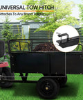 Heavy Duty Steel ATV UTV Dump Cart With 1500 Lb Capacity And 15 Cu Ft Bed attached to lawn mower