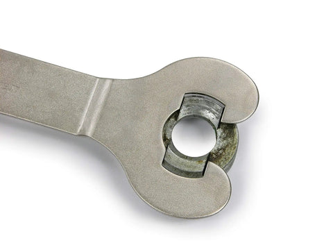 Bottom view of slotted bottom bracket adjustable cup wrench 16mm two-ear design fits various freehubs pro grade tool