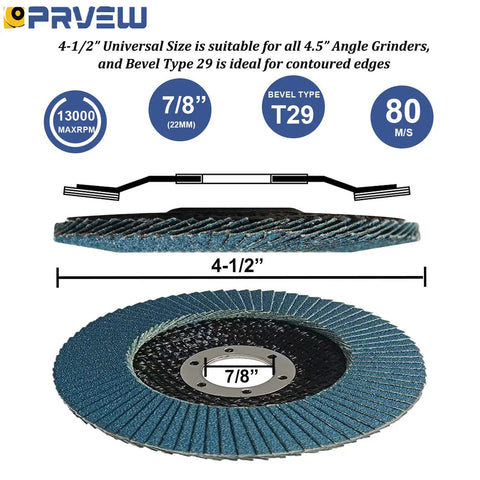Pro Grade 4.5 Inch Flap Discs Set 5 Pack T29 Zirconia Grinding Wheels with 40 60 80 and 120 Grits for Metal and Stainless Steel