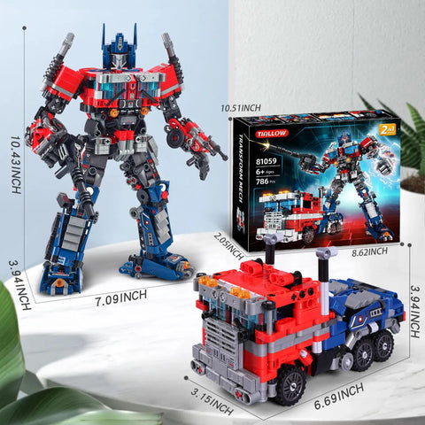 Mech Robot Transform Set With 786 Pieces Dual Design Building Block Kit Compatible With Lego reconfigurable red and blue mech and truck