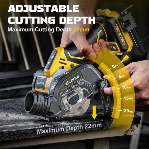Cordless Cut Off Tool Kit For Wood Metal Plastic Tile Stone 20V Battery Compatible 3 Inch Circular Saw With Brushless Motor 20000 RPM Includes Blades And Dust Shroud Tool Only depth gauge