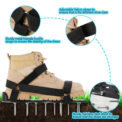 Pre Assembled Lawn Aerator Shoes With 26 Heavy Duty 2.4 Inch Spikes And Stainless Steel Base Plate Adjustable Buckle Straps
