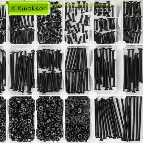 M2 Screw Kit 4mm To 40mm With Button Head And Flat Head Zinc Plated Screws, Includes 510 Nuts, 520 Washers, 520 Lock Washers