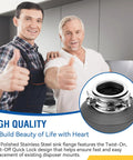 Two men giving thumbs up in a kitchen with Heavy Duty Twist Lock Garbage Disposal Flange Kit designed for hassle-free replacement.